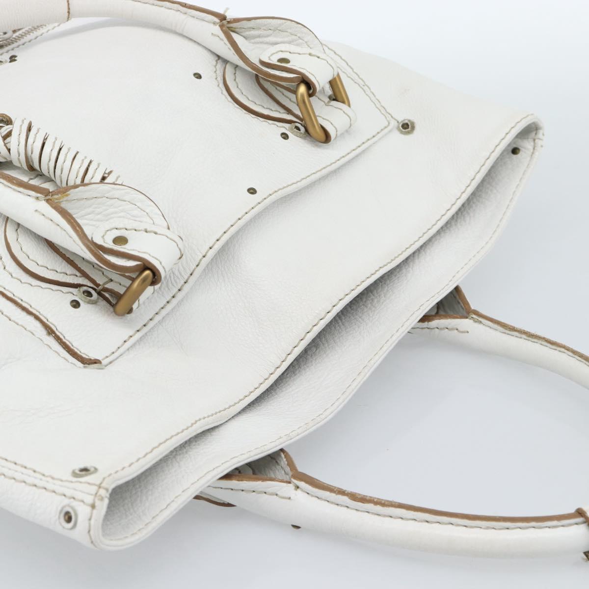 Chloe Paddington Tote Bag Leather White Gold Silver Auth bs35586A - Jerrillo image 6