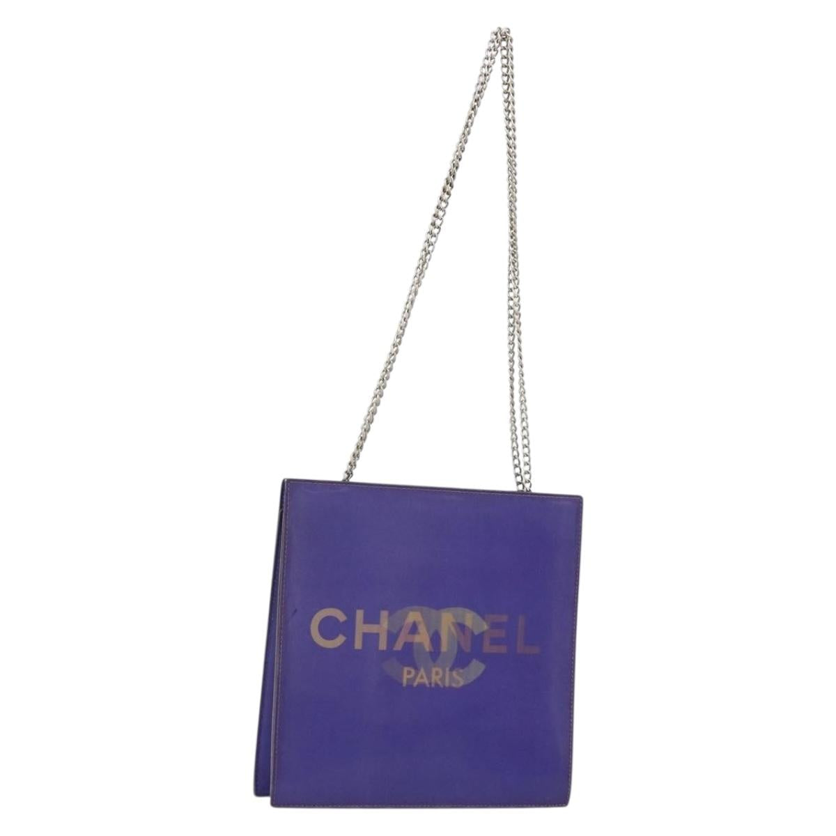 CHANEL Hologram Line Chain Shoulder Bag Nylon Purple Silver CC Auth bs35589A - Jerrillo