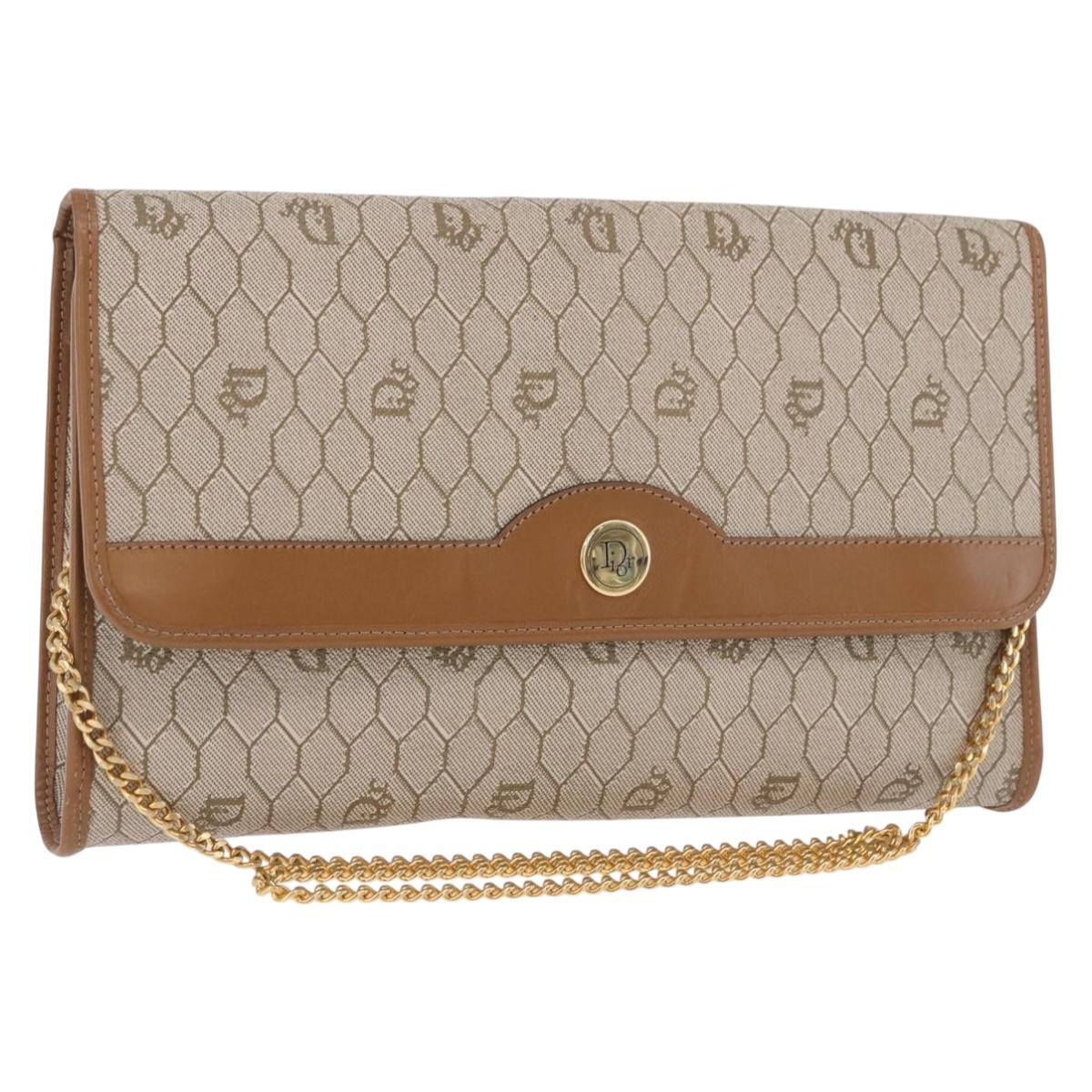 Christian Dior Honeycomb Canvas Chain Shoulder Bag PVC Black Gold Auth ep14665 - Jerrillo