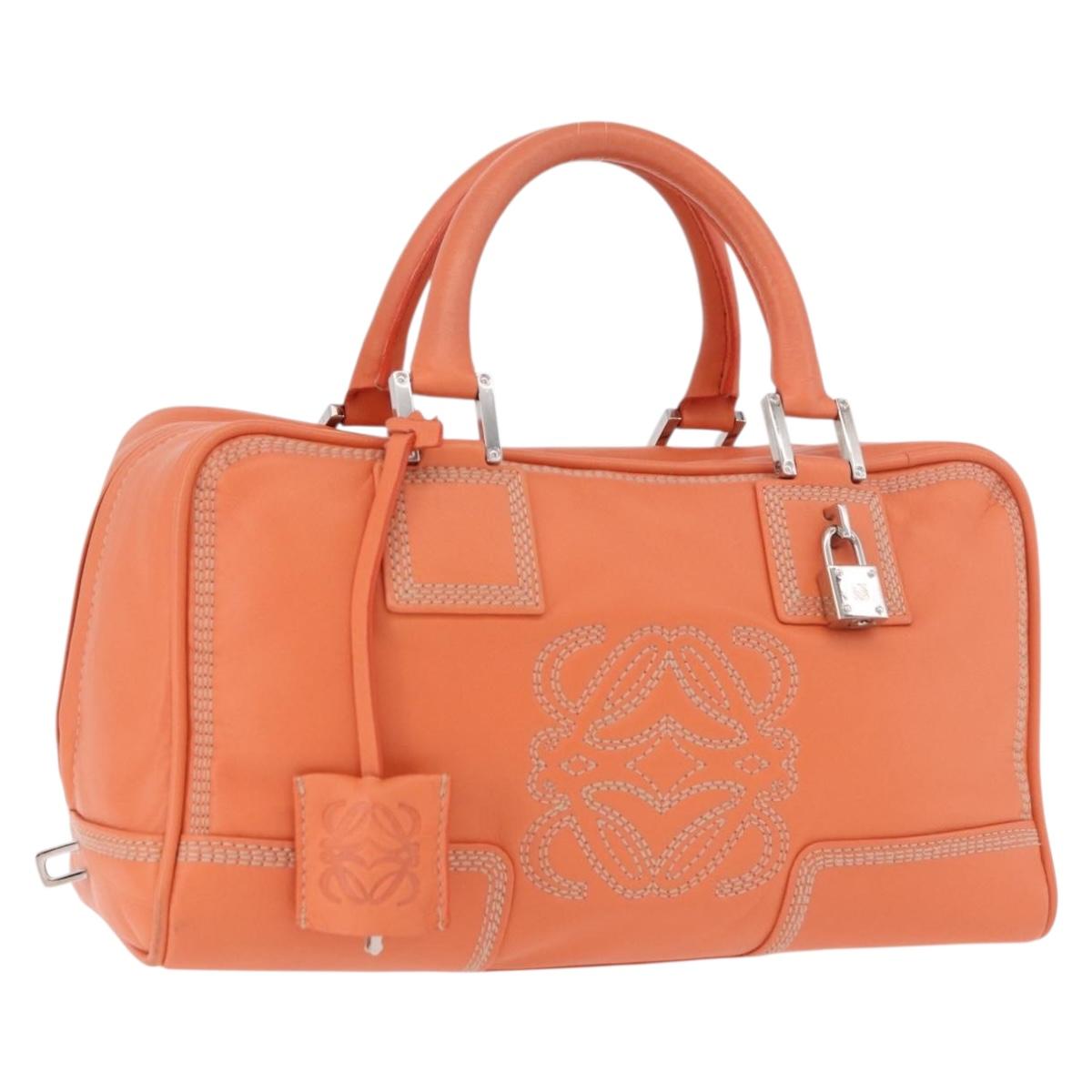 LOEWE Anagram Americana 28 Hand Bag Leather Orange Silver Auth ep14765 - Jerrillo