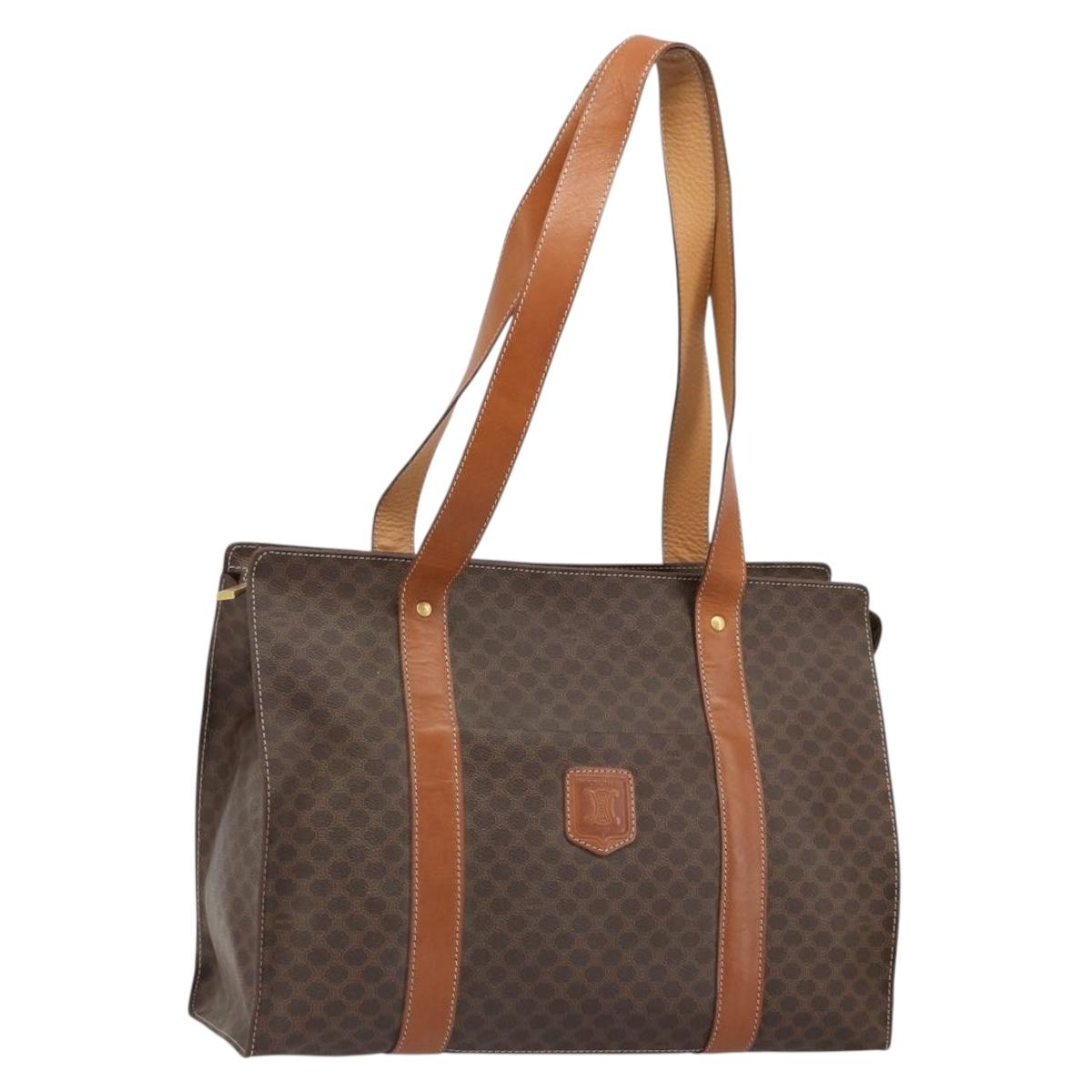 CELINE Macadam Canvas Tote Bag PVC Leather Brown Gold Auth ep14781 - Jerrillo