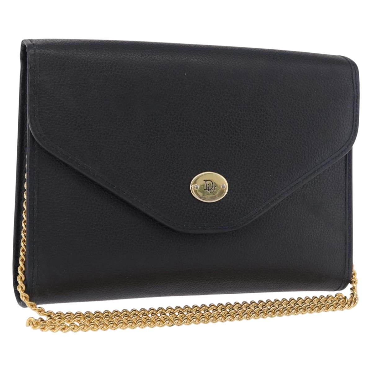 Christian Dior Chain Shoulder Bag Leather Black Gold Auth ep14836 - Jerrillo