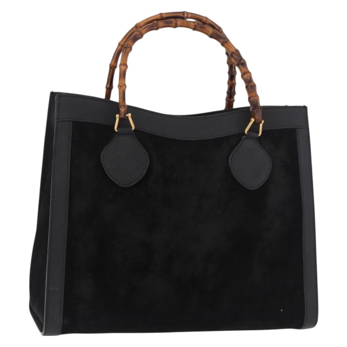GUCCI Bamboo Hand Bag Suede Black Gold Auth ep14851 - Jerrillo
