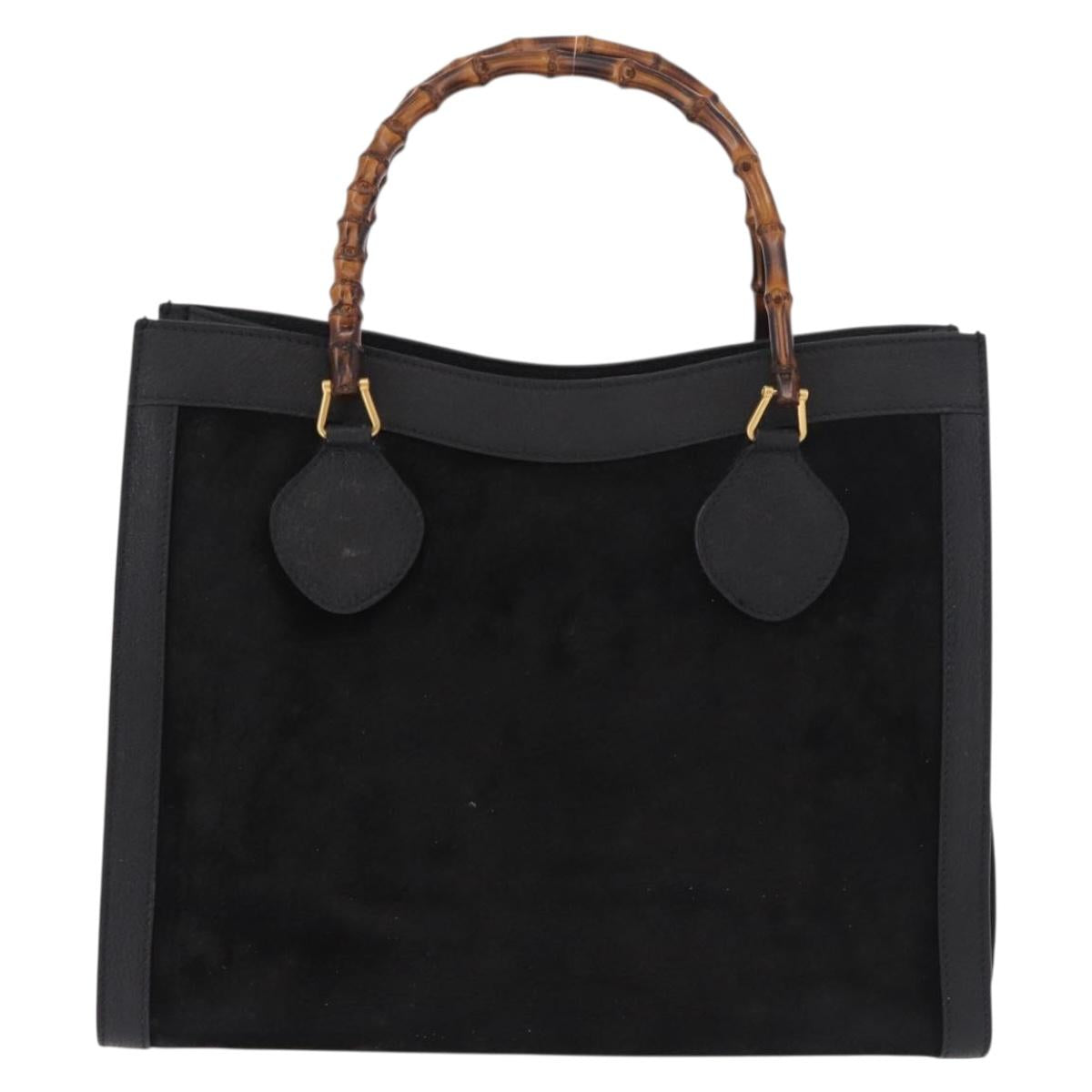 GUCCI Bamboo Hand Bag Suede Black Gold Auth ep14851 - Jerrillo image 2