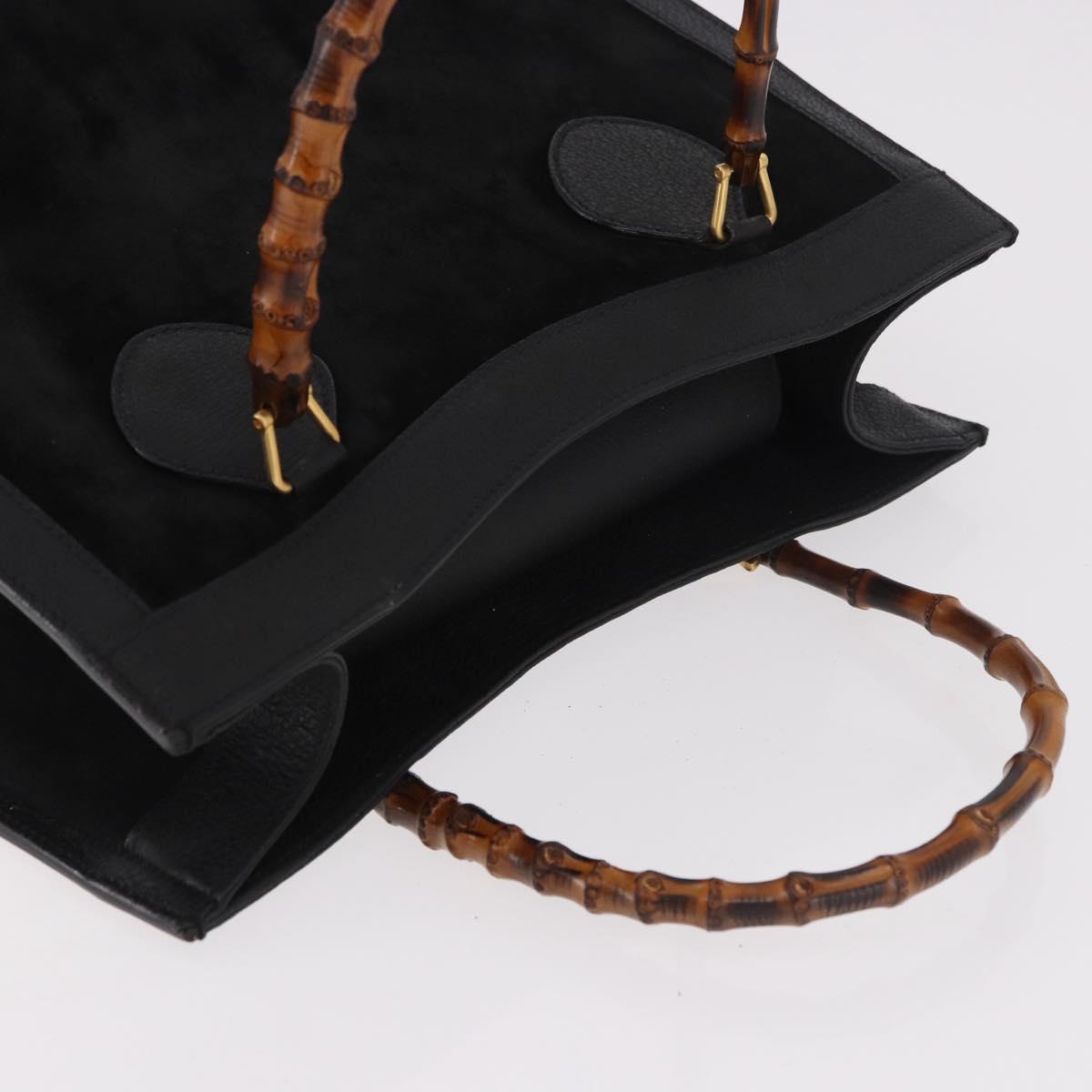 GUCCI Bamboo Hand Bag Suede Black Gold Auth ep14851 - Jerrillo image 6
