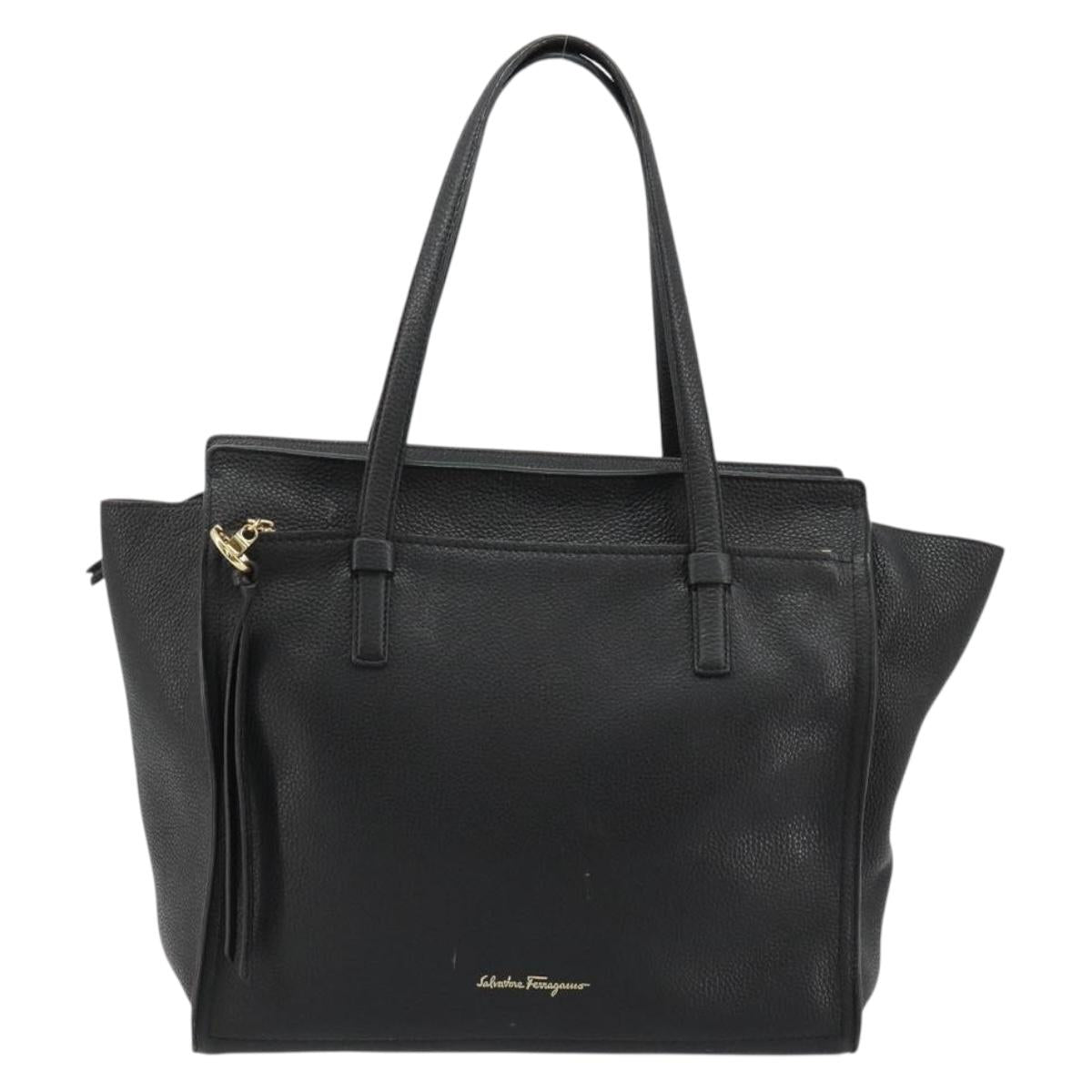 Salvatore Ferragamo Gancini Tote Bag Leather Black Gold Auth gh2138 - Jerrillo image 2