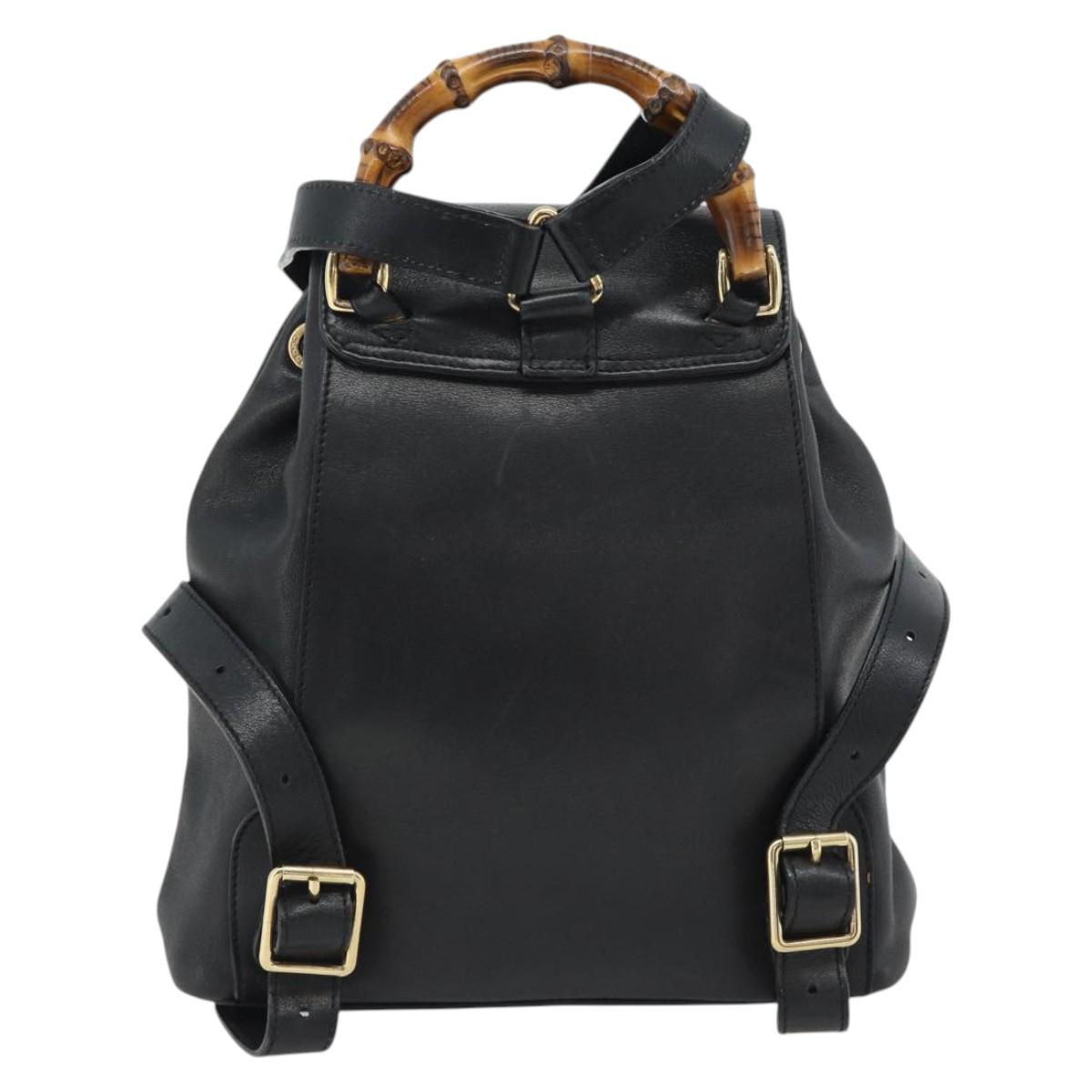 GUCCI Bamboo Backpack Leather Black Gold 003 2034 0030 Auth ka4402 - Jerrillo image 2