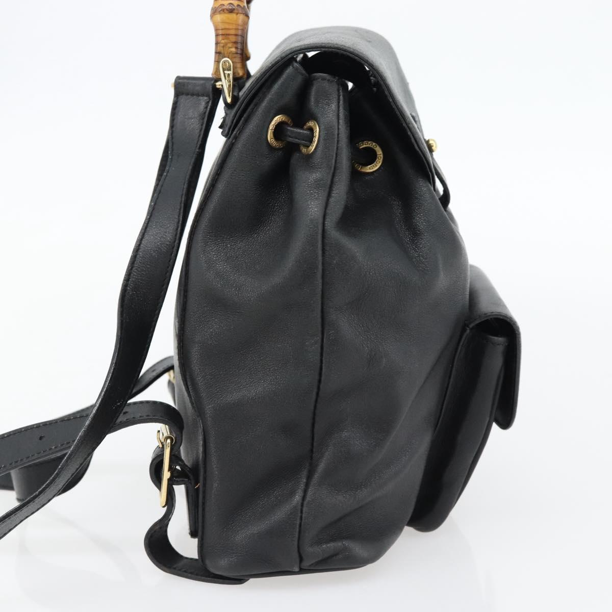 GUCCI Bamboo Backpack Leather Black Gold 003 2034 0030 Auth ka4402 - Jerrillo image 3