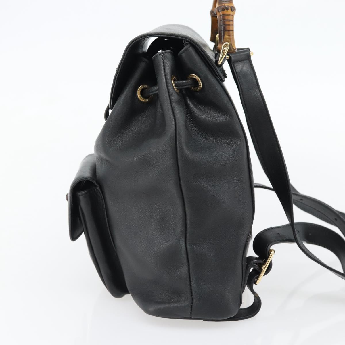 GUCCI Bamboo Backpack Leather Black Gold 003 2034 0030 Auth ka4402 - Jerrillo image 4