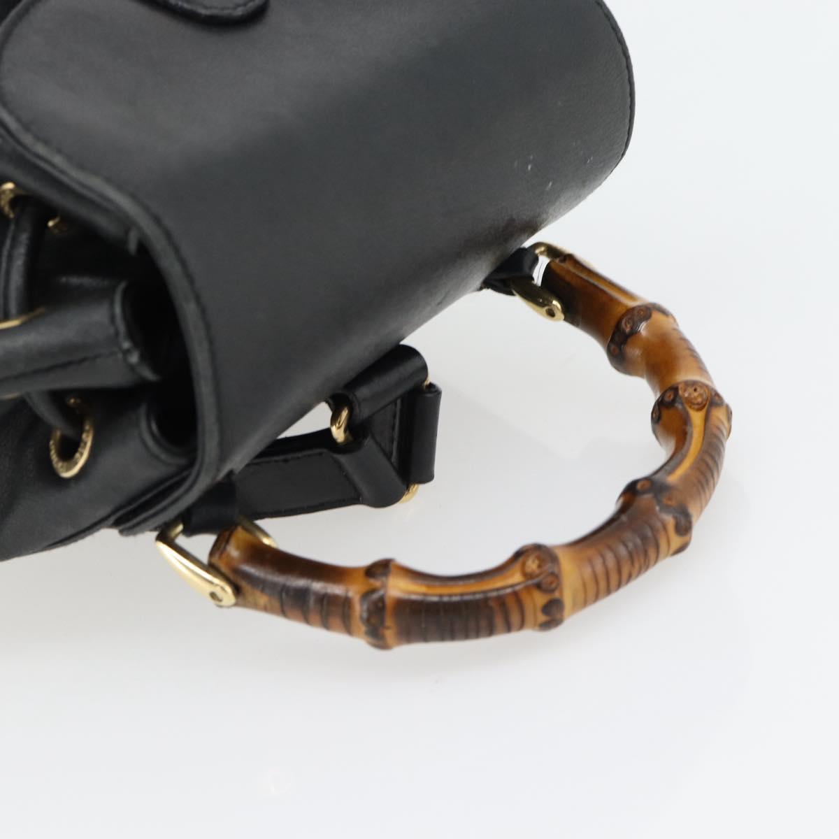 GUCCI Bamboo Backpack Leather Black Gold 003 2034 0030 Auth ka4402 - Jerrillo image 7