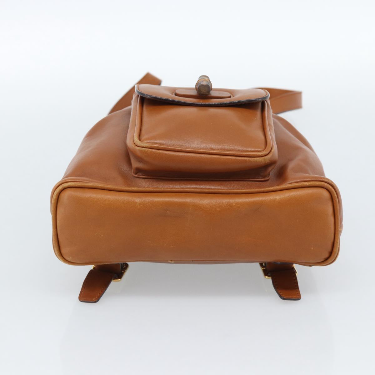 GUCCI Bamboo Backpack Leather Brown Gold Auth ka4595 - Jerrillo image 5