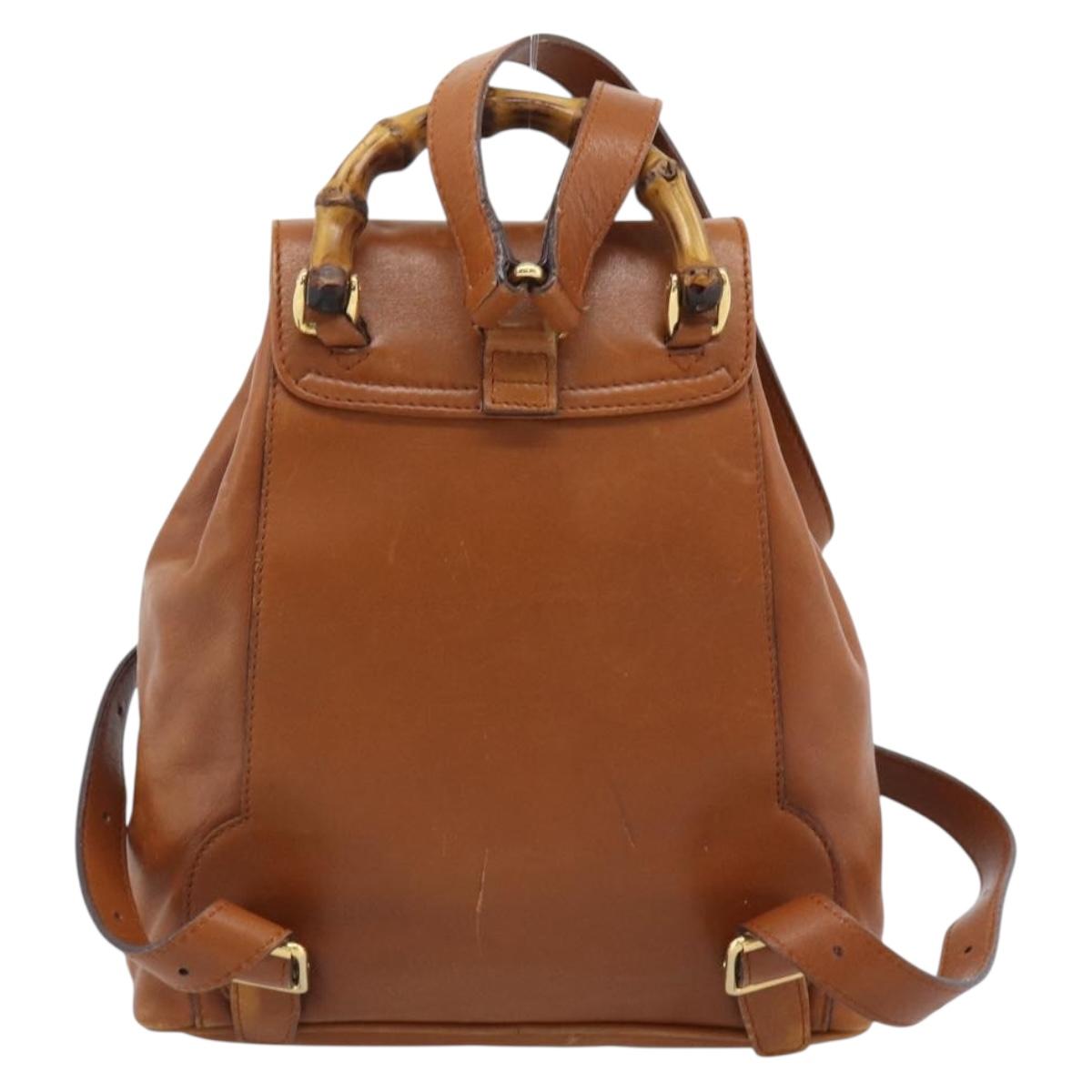 GUCCI Bamboo Backpack Leather Brown Gold Auth ka4595 - Jerrillo image 2