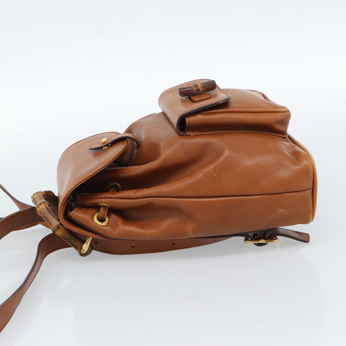GUCCI Bamboo Backpack Leather Brown Gold Auth ka4595 - Jerrillo image 3
