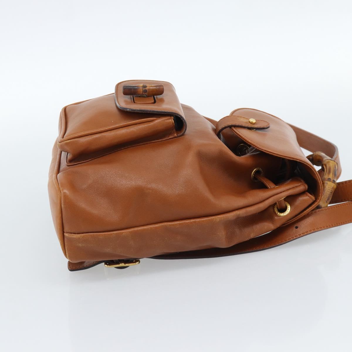 GUCCI Bamboo Backpack Leather Brown Gold Auth ka4595 - Jerrillo image 4