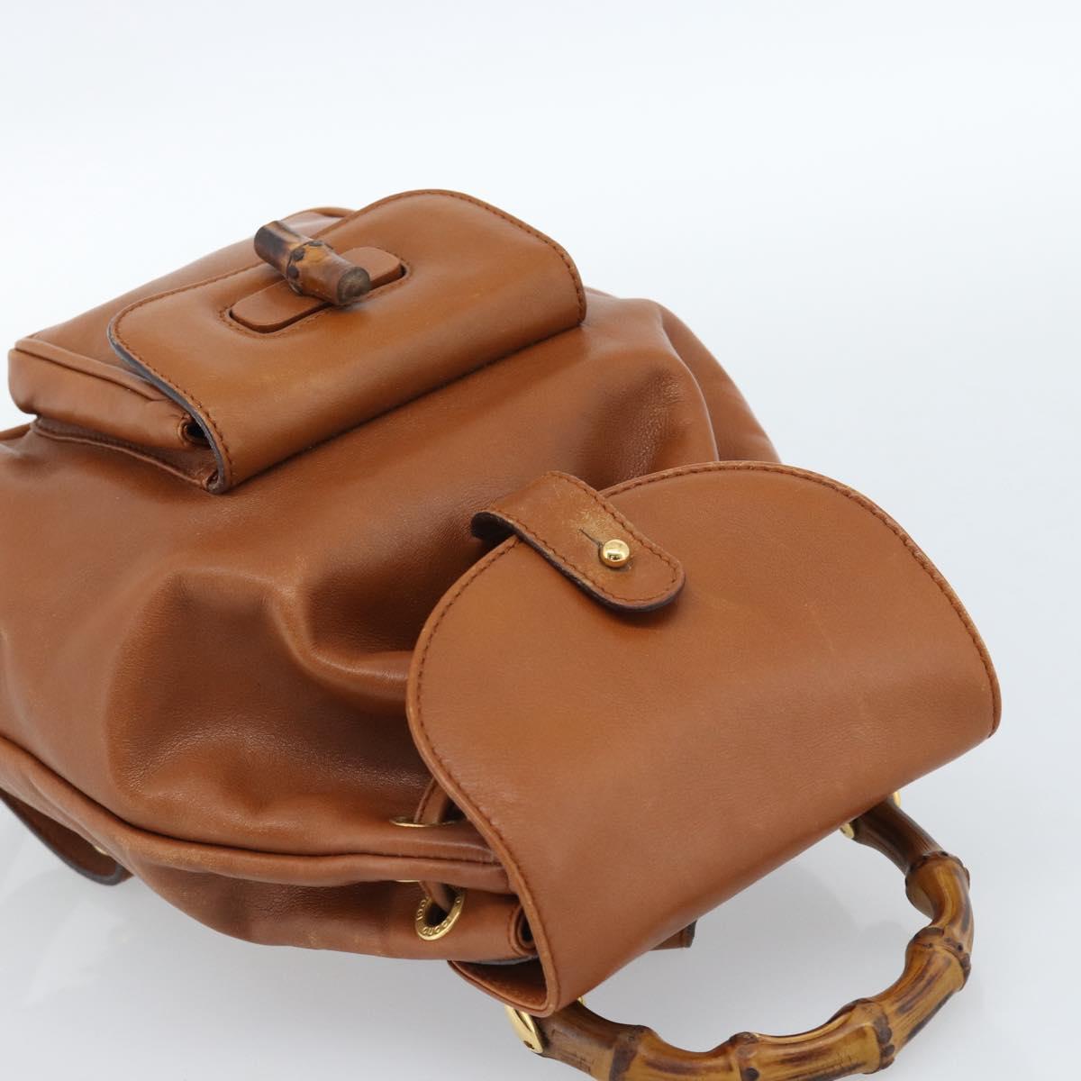 GUCCI Bamboo Backpack Leather Brown Gold Auth ka4595 - Jerrillo image 6