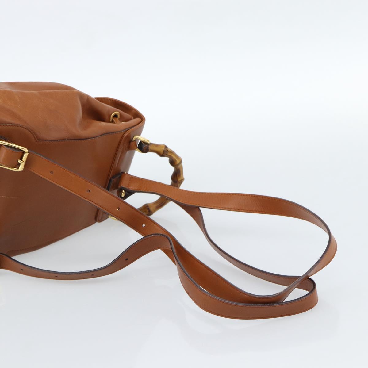 GUCCI Bamboo Backpack Leather Brown Gold Auth ka4595 - Jerrillo image 9