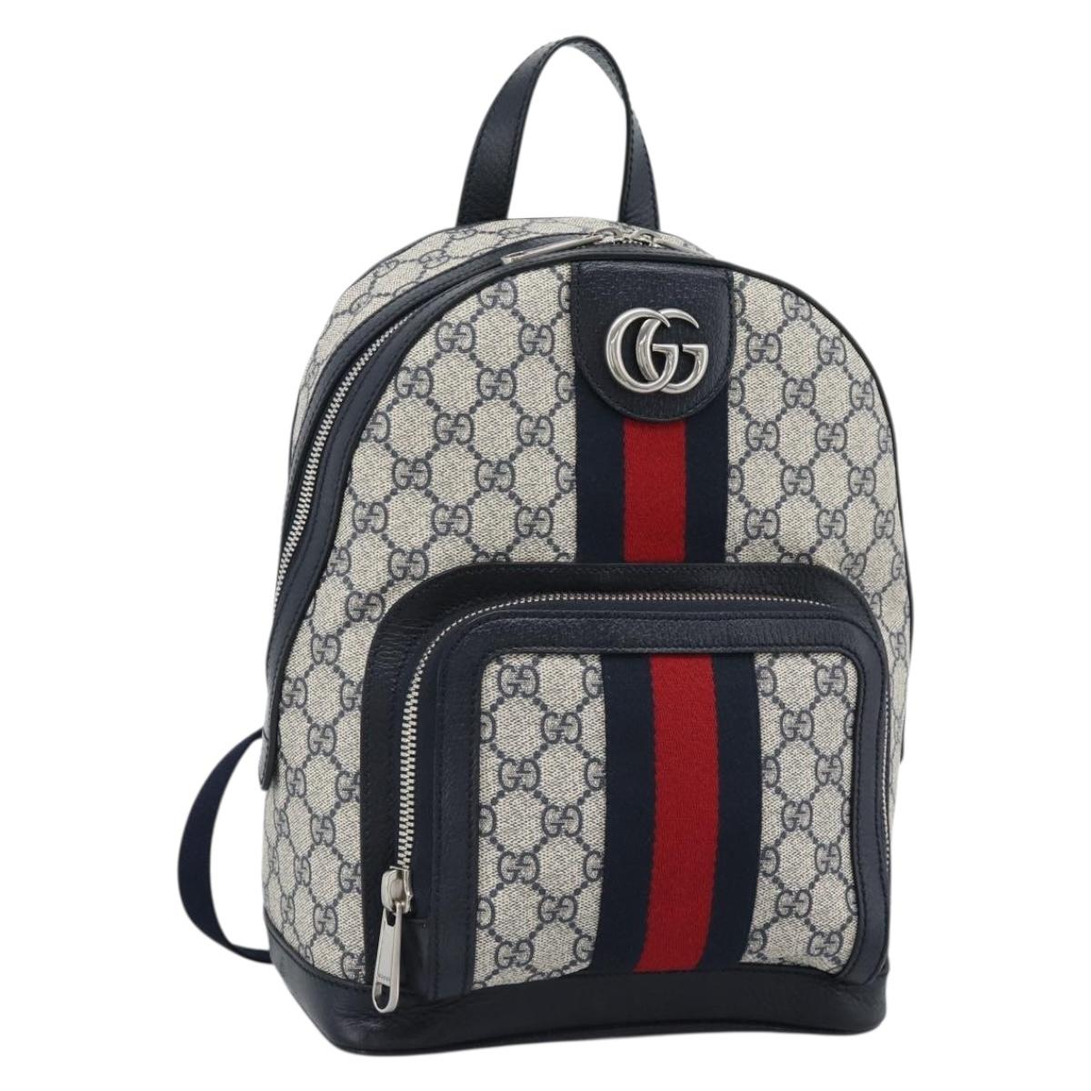GUCCI GG Supreme Sherry Line Backpack PVC Navy Silver Red 547965 Auth ka4697SAM - Jerrillo