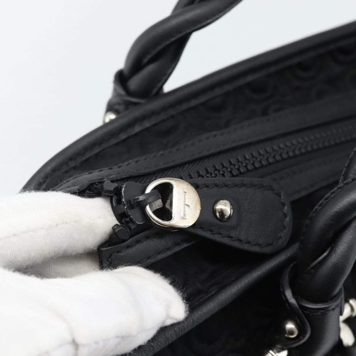 Salvatore Ferragamo Gancini Tote Bag Canvas Leather Black Silver Auth ka4727A - Jerrillo image 10
