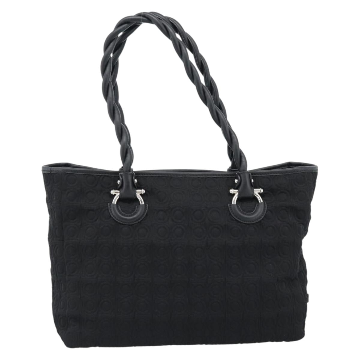 Salvatore Ferragamo Gancini Tote Bag Canvas Leather Black Silver Auth ka4727A - Jerrillo image 2