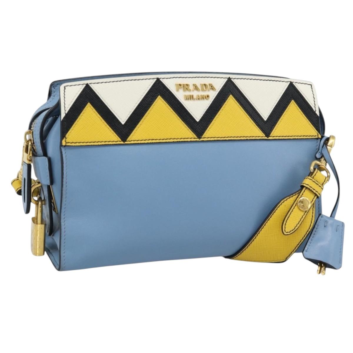 PRADA Shoulder Bag Leather Light Blue Gold Auth ka4742M - Jerrillo