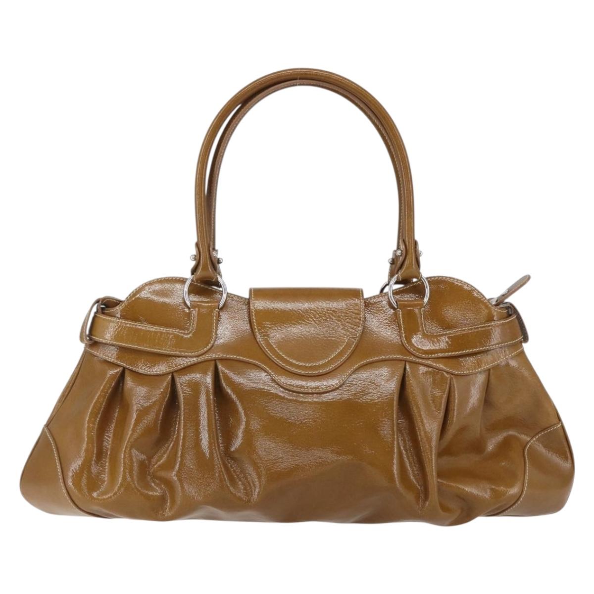 Salvatore Ferragamo Gancini Shoulder Bag Patent leather Brown Silver Auth ka928 - Jerrillo image 2