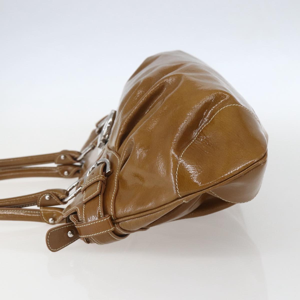 Salvatore Ferragamo Gancini Shoulder Bag Patent leather Brown Silver Auth ka928 - Jerrillo image 3