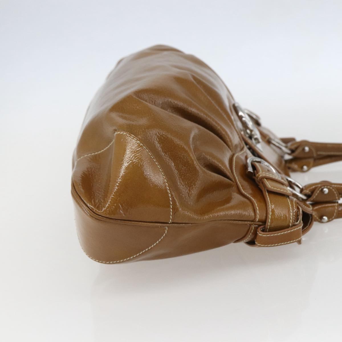 Salvatore Ferragamo Gancini Shoulder Bag Patent leather Brown Silver Auth ka928 - Jerrillo image 4