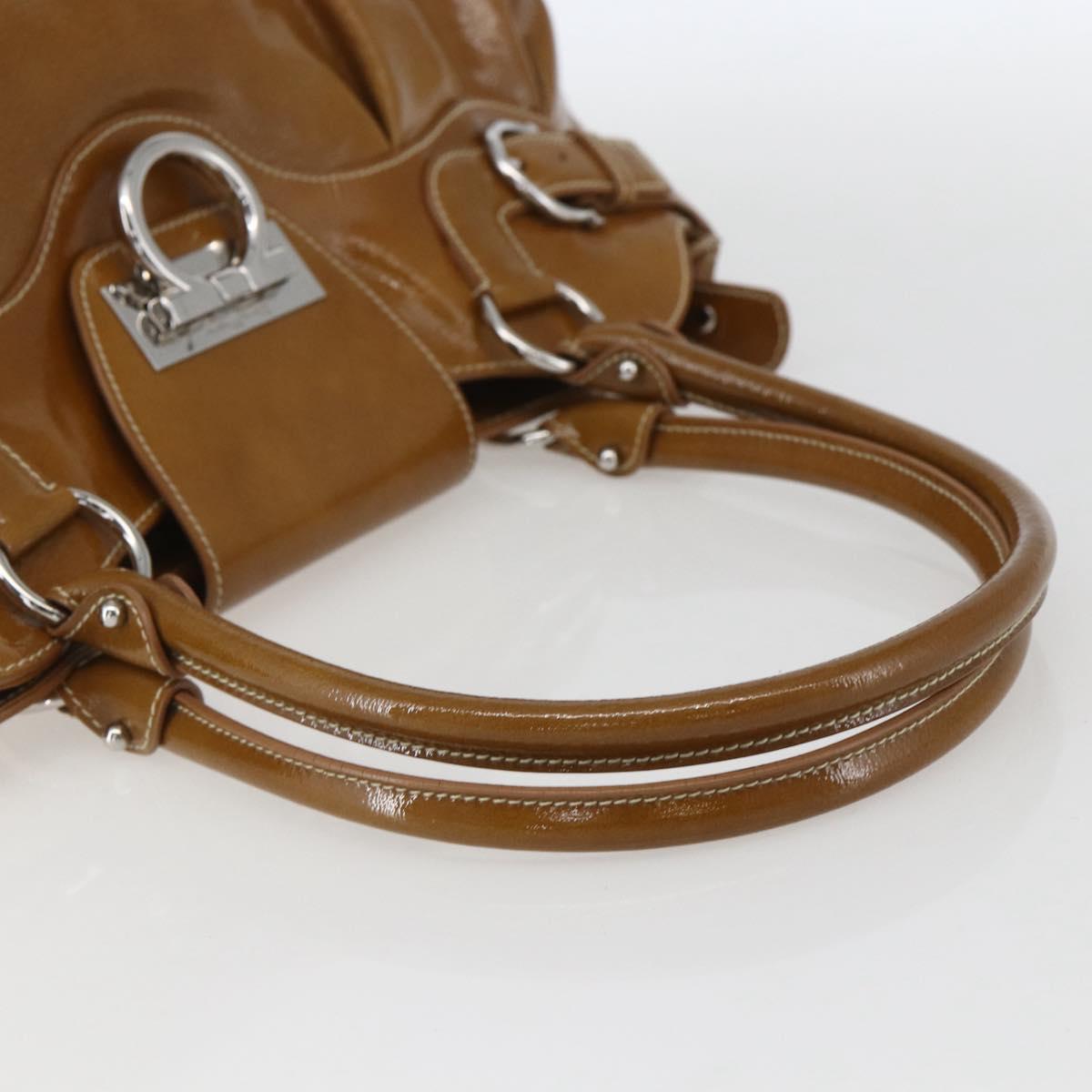 Salvatore Ferragamo Gancini Shoulder Bag Patent leather Brown Silver Auth ka928 - Jerrillo image 7