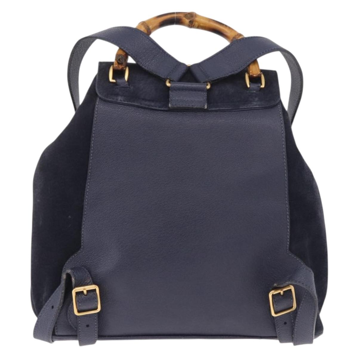 GUCCI Bamboo Backpack Suede Navy Gold 003 2058 0016 Auth ki6672A - Jerrillo image 2