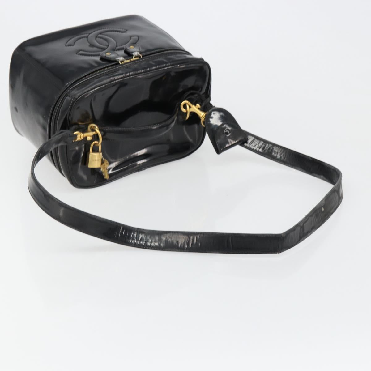 CHANEL Vanity Hand Bag Patent leather 2way Black Gold CC Auth MY059 - Jerrillo image 8
