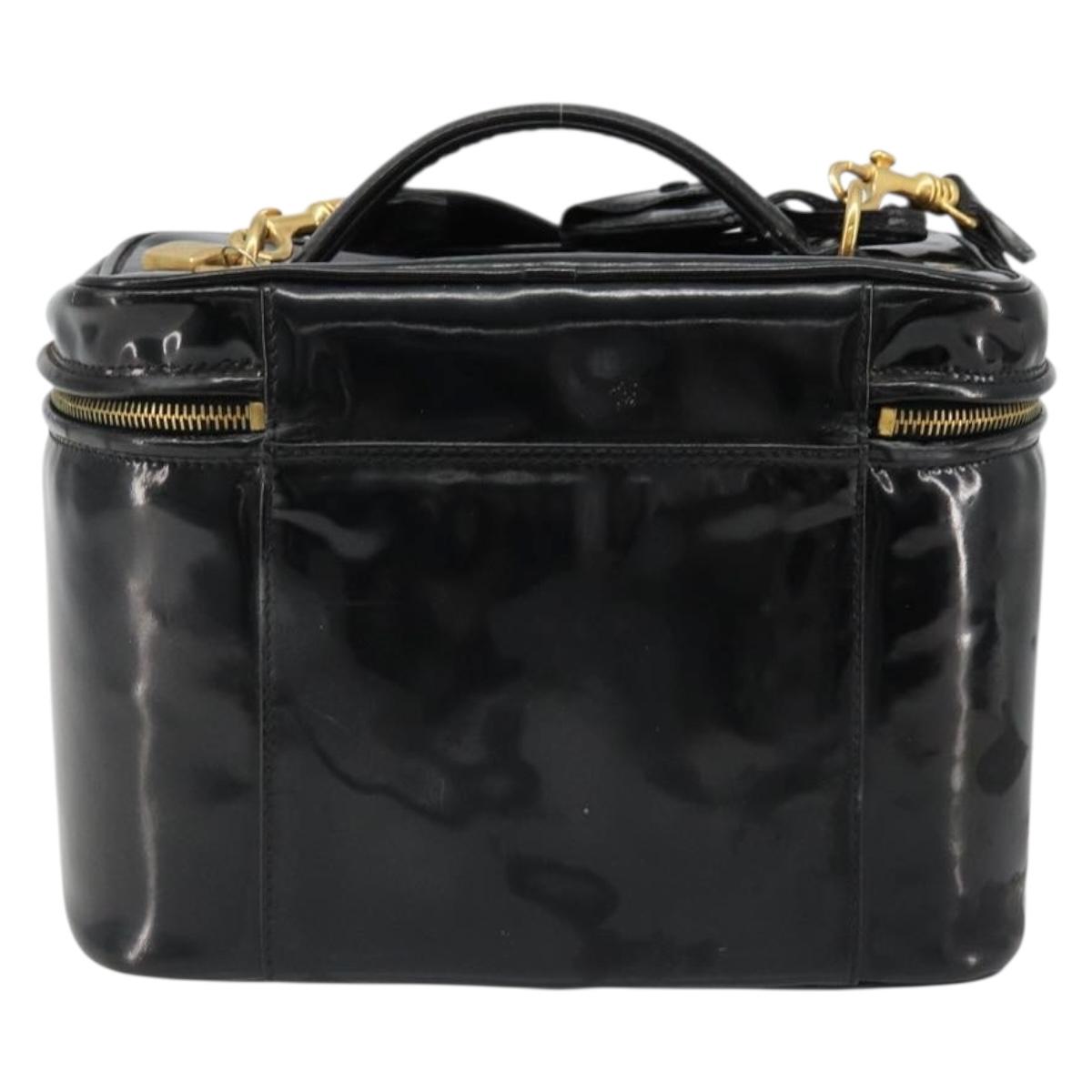 CHANEL Vanity Hand Bag Patent leather 2way Black Gold CC Auth MY059 - Jerrillo image 2