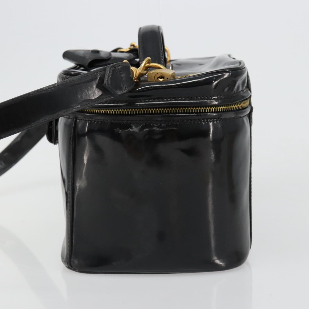 CHANEL Vanity Hand Bag Patent leather 2way Black Gold CC Auth MY059 - Jerrillo image 3