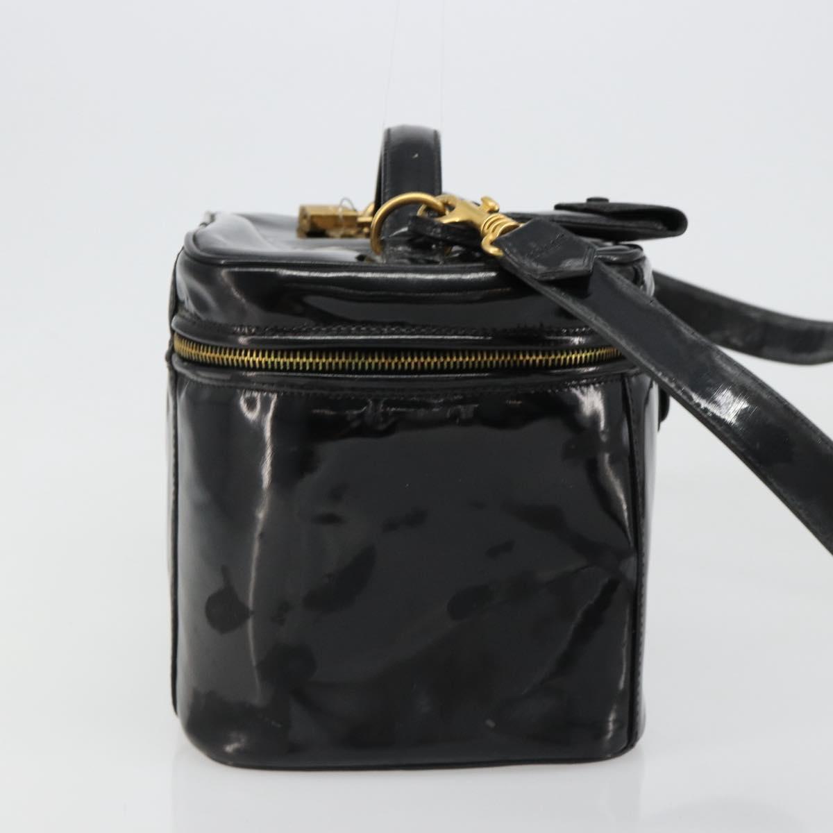 CHANEL Vanity Hand Bag Patent leather 2way Black Gold CC Auth MY059 - Jerrillo image 4