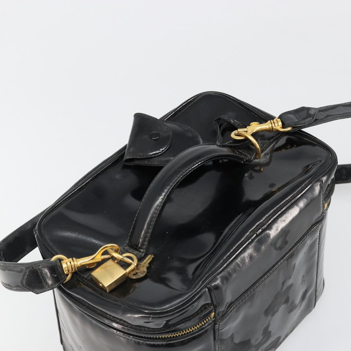 CHANEL Vanity Hand Bag Patent leather 2way Black Gold CC Auth MY059 - Jerrillo image 7