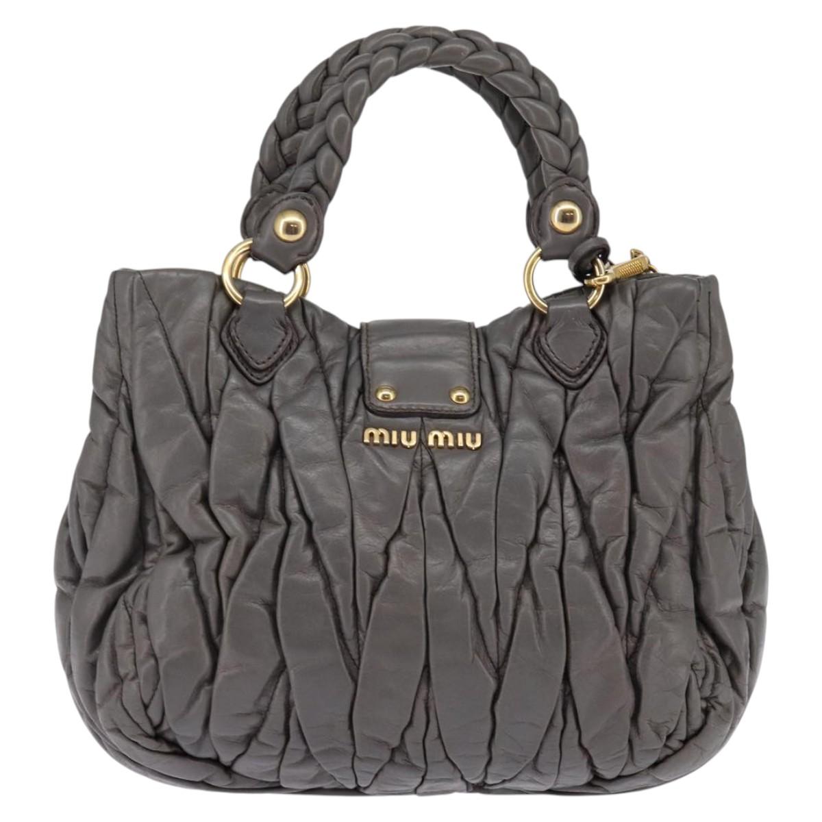 Miu Miu Matelasse Hand Bag Leather 2way Gray Gold Auth SW1535 - Jerrillo image 2