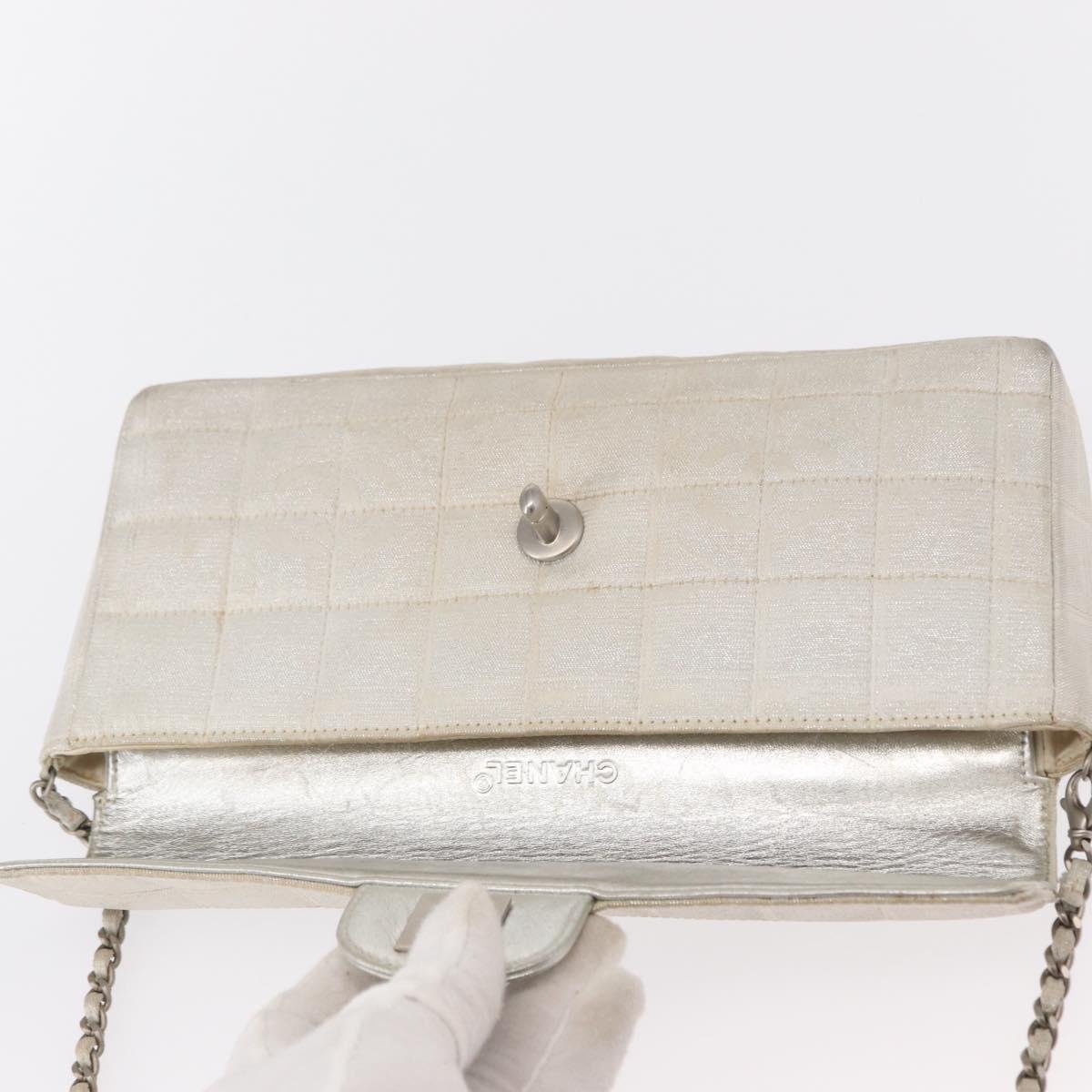 CHANEL Choco Bar New Travel Line Chain Bag Canvas Silver CC Auth yk19792 - Jerrillo image 9