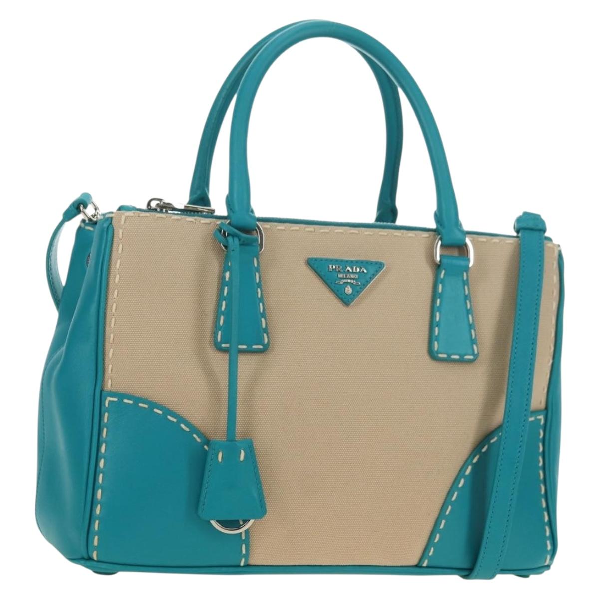 PRADA Galleria Hand Bag Leather 2way Blue Silver Auth yk20397SAM - Jerrillo
