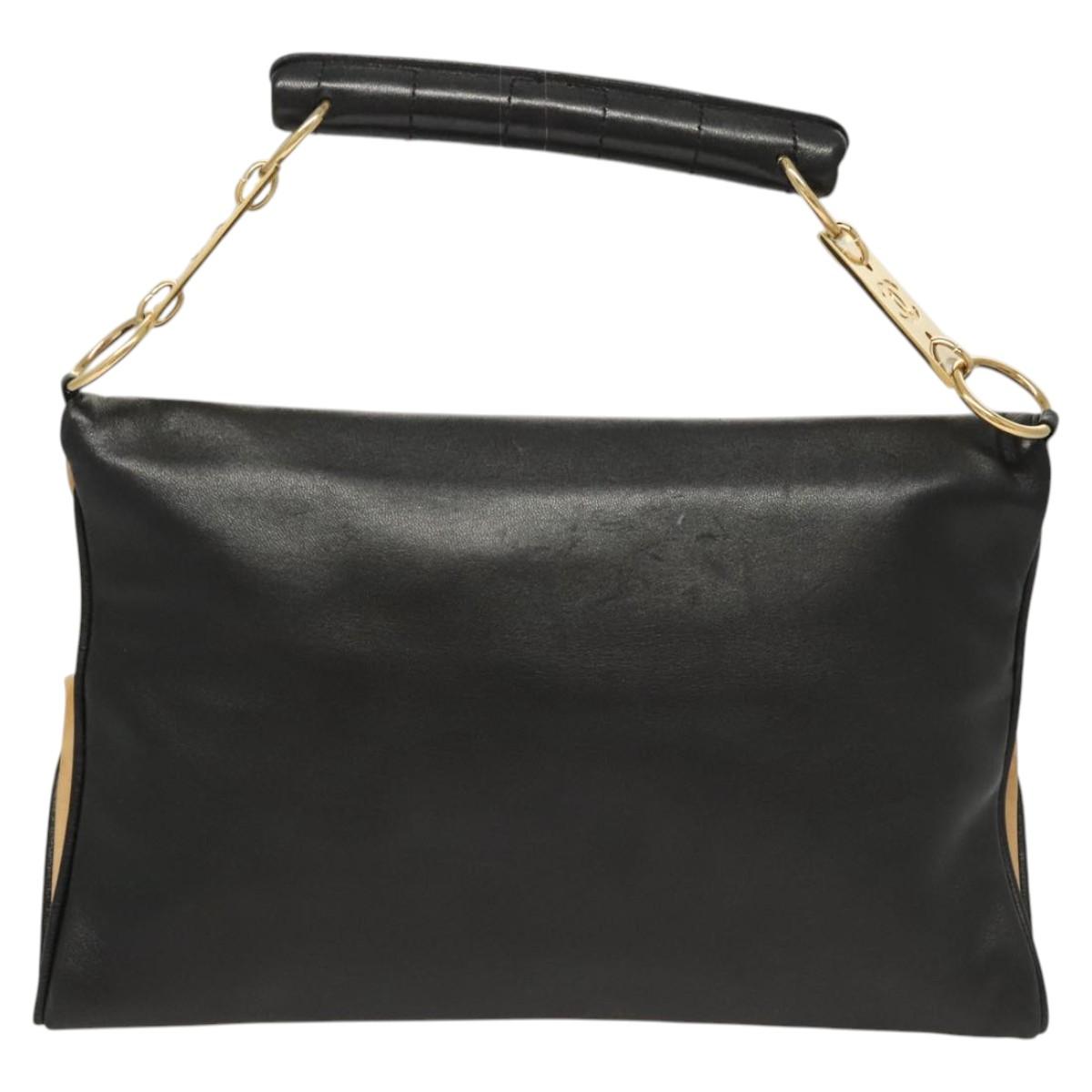 CHANEL Choco Bar Hand Bag Lamb Skin Beige Black CC Auth 123516V - Jerrillo image 2