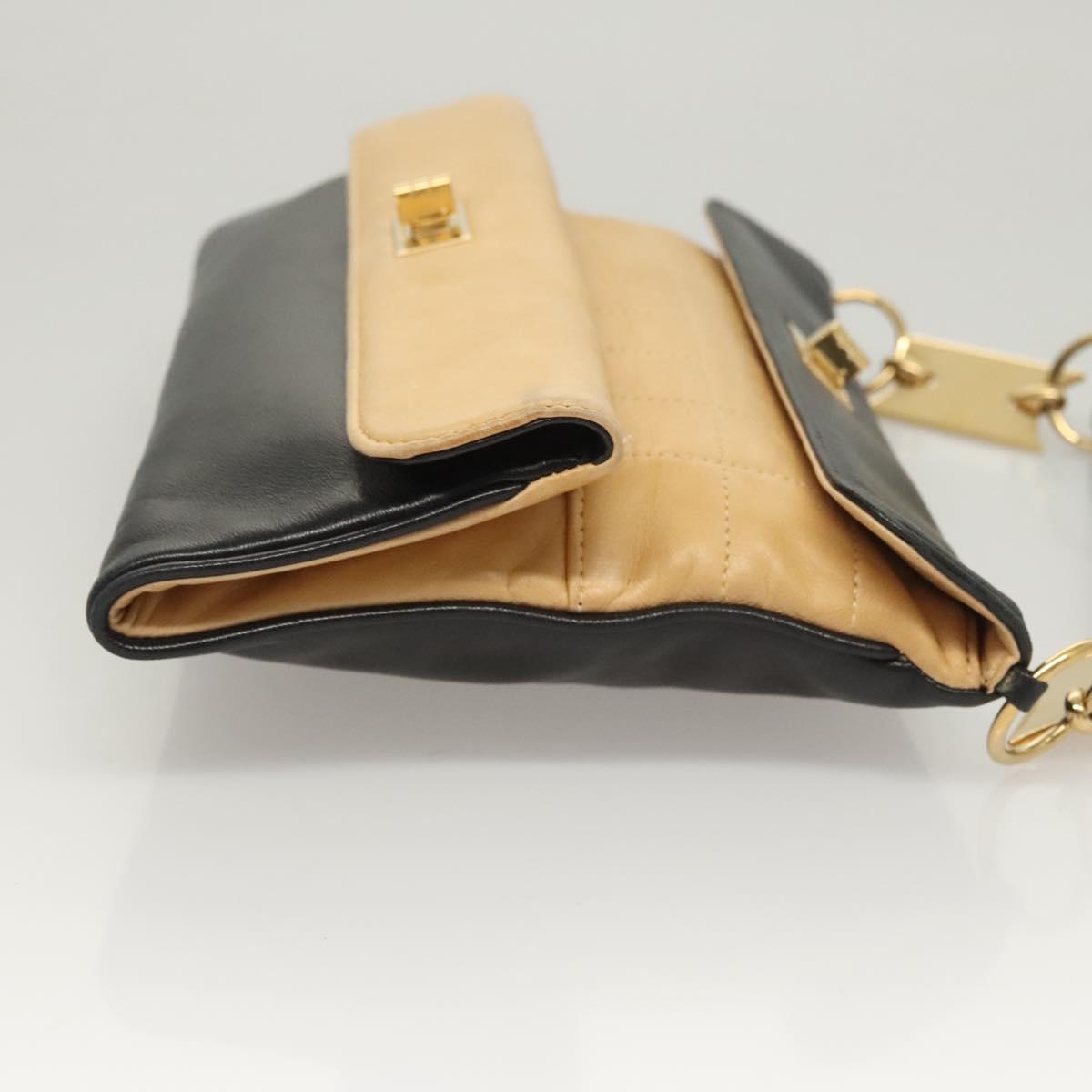 CHANEL Choco Bar Hand Bag Lamb Skin Beige Black CC Auth 123516V - Jerrillo image 3
