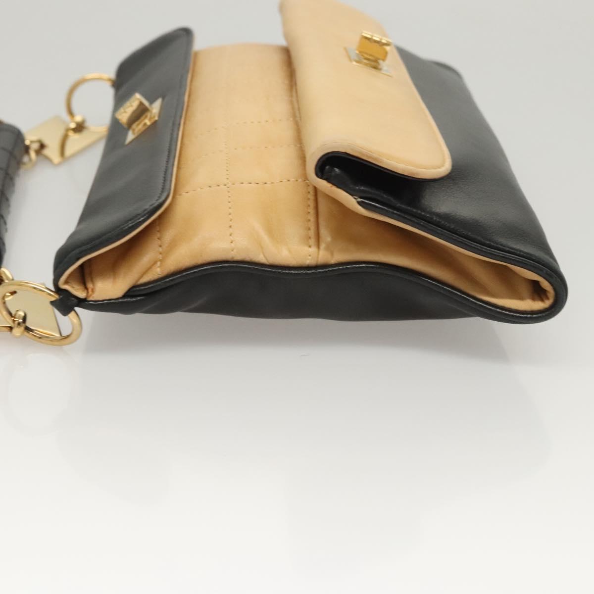 CHANEL Choco Bar Hand Bag Lamb Skin Beige Black CC Auth 123516V - Jerrillo image 4