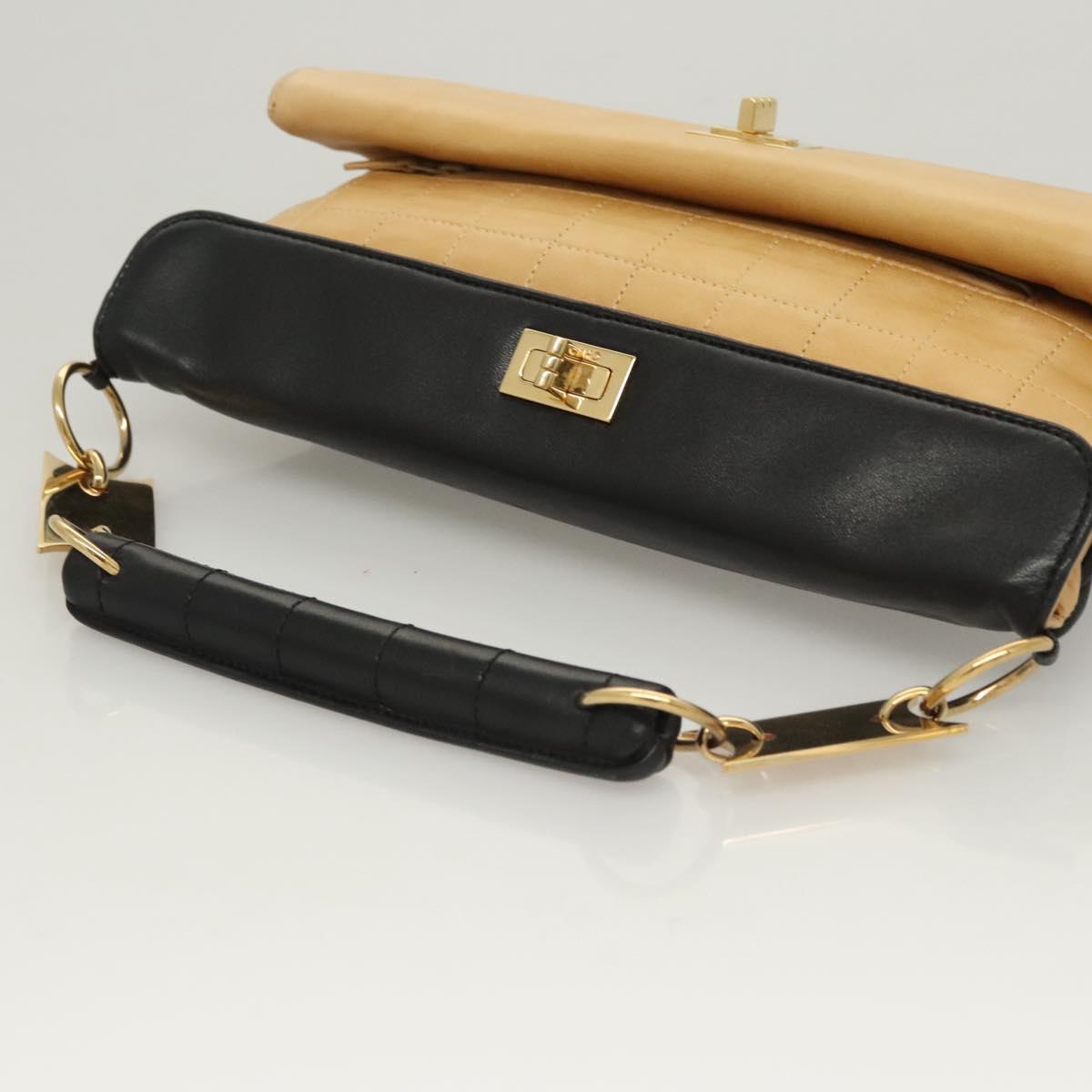 CHANEL Choco Bar Hand Bag Lamb Skin Beige Black CC Auth 123516V - Jerrillo image 6