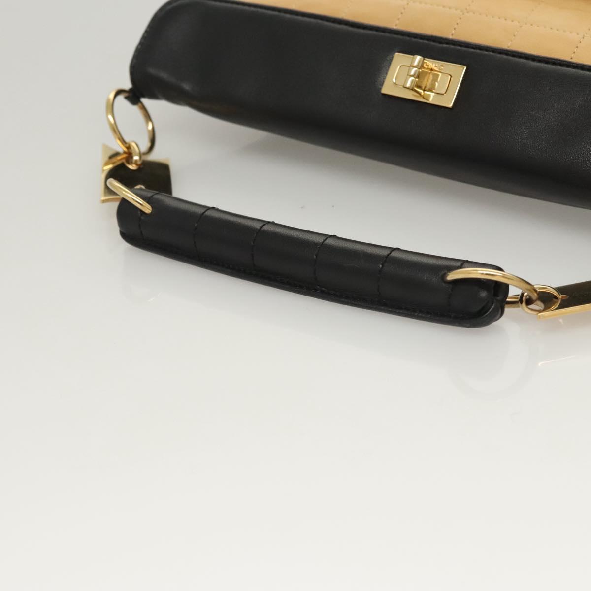 CHANEL Choco Bar Hand Bag Lamb Skin Beige Black CC Auth 123516V - Jerrillo image 7