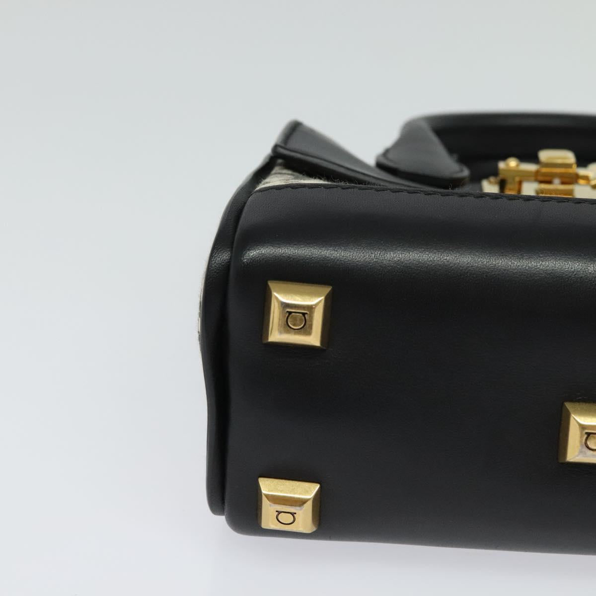 Salvatore Ferragamo Gancini Hand Bag Leather 2way Black Gold Auth 131643V - Jerrillo image 9