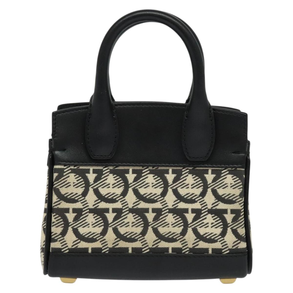 Salvatore Ferragamo Gancini Hand Bag Leather 2way Black Gold Auth 131643V - Jerrillo image 2