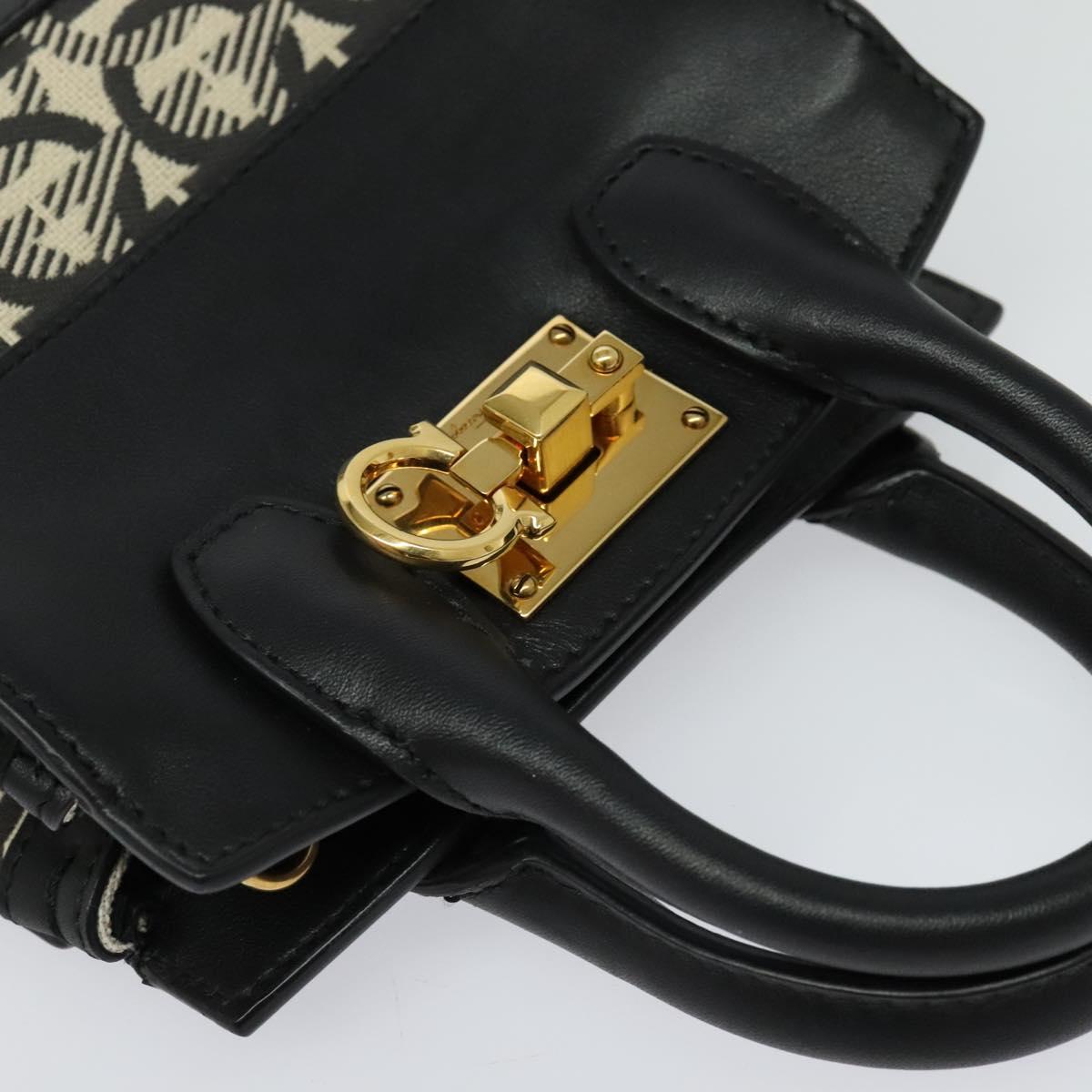 Salvatore Ferragamo Gancini Hand Bag Leather 2way Black Gold Auth 131643V - Jerrillo image 6