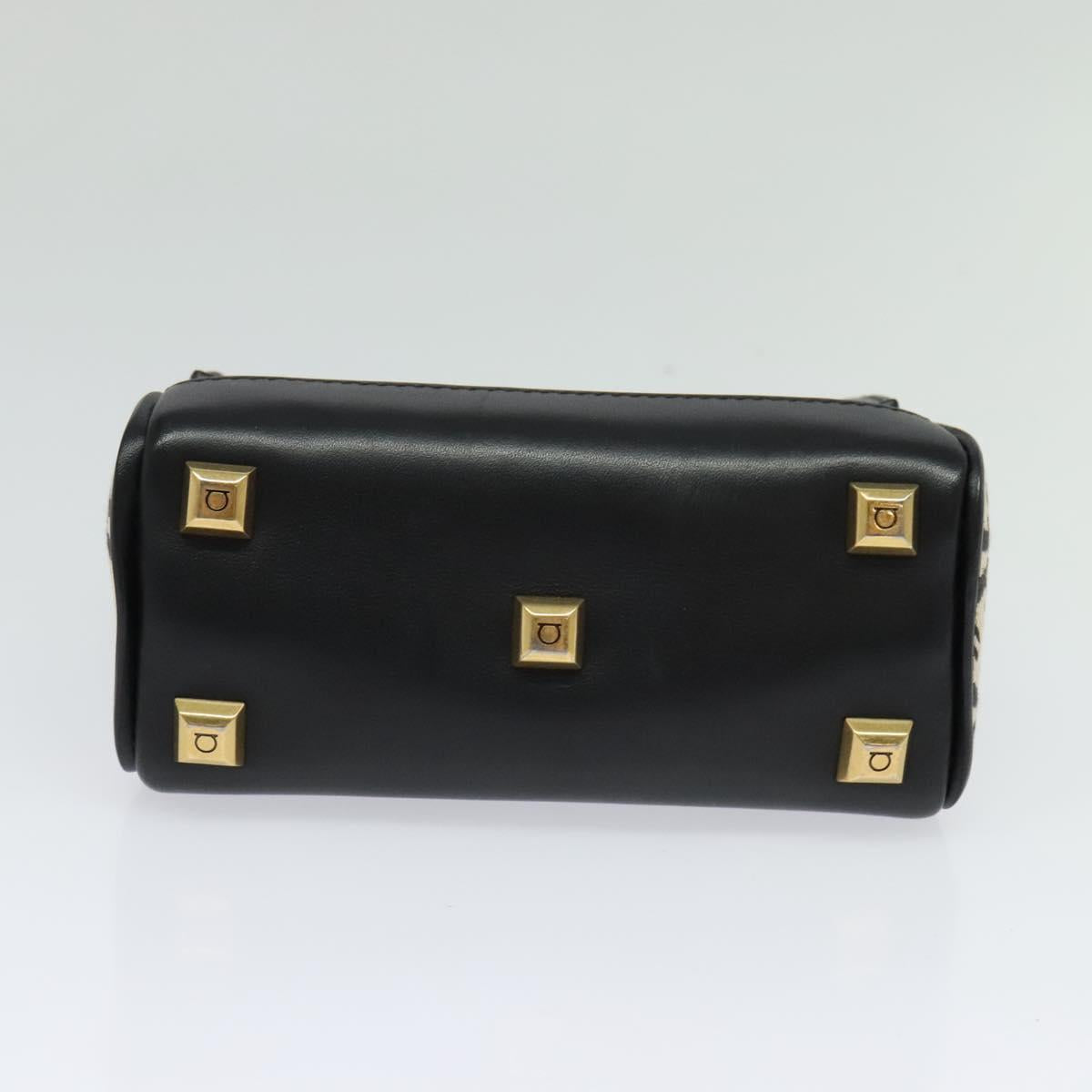 Salvatore Ferragamo Gancini Hand Bag Leather 2way Black Gold Auth 131643V - Jerrillo image 5