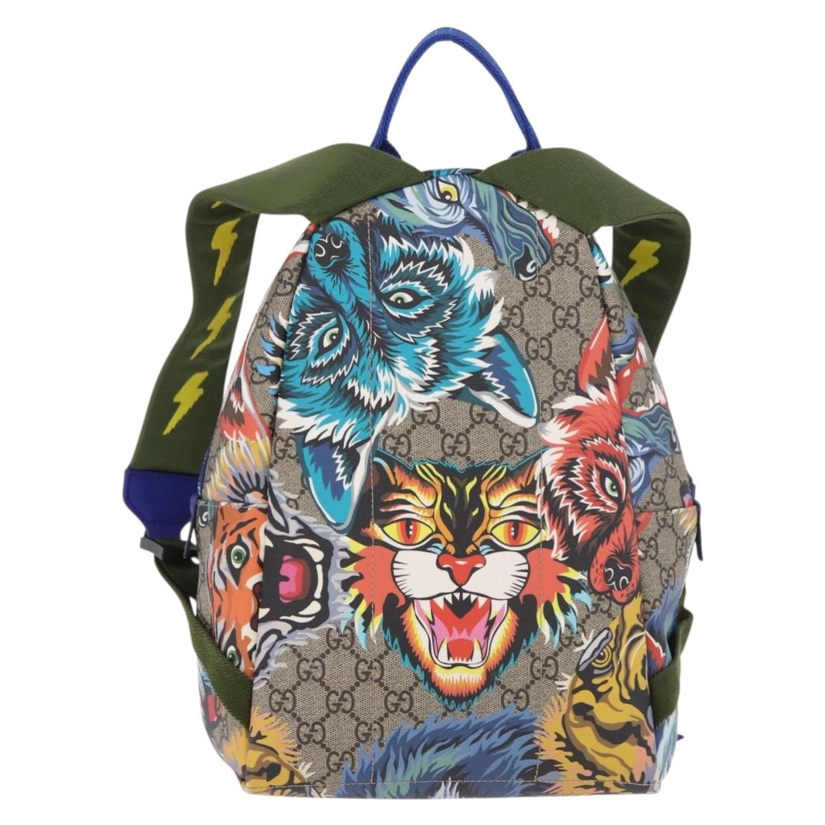 Zaino GUCCI GG Supreme con stampa animalier in PVC beige e argento 271327 Autentico 167427SM image 2