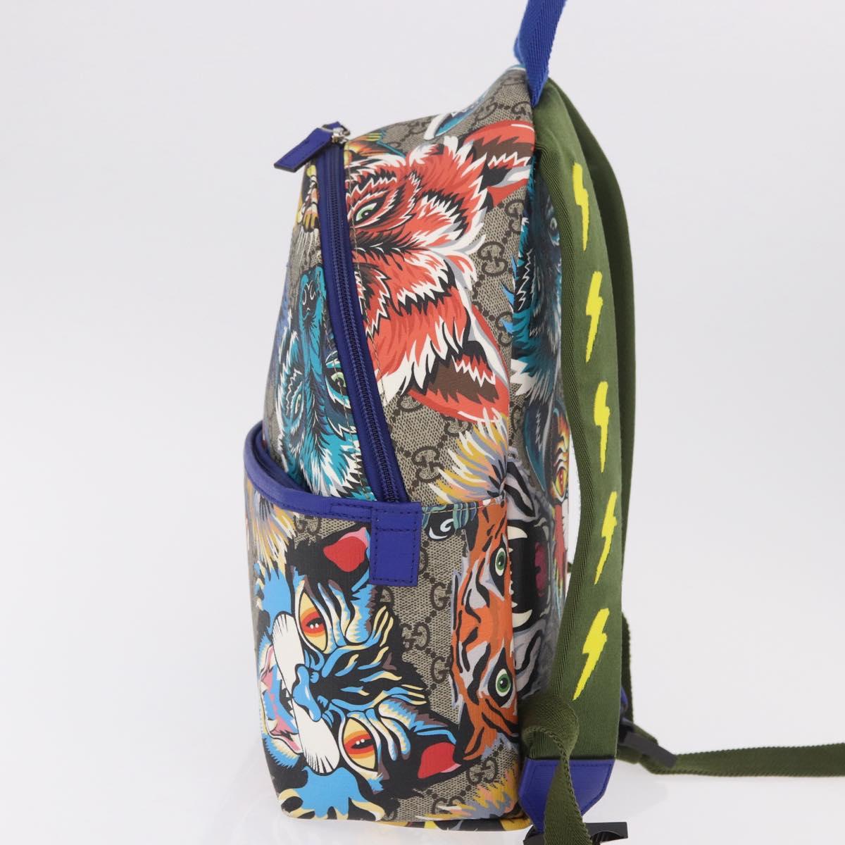 Zaino GUCCI GG Supreme con stampa animalier in PVC beige e argento 271327 Autentico 167427SM image 3