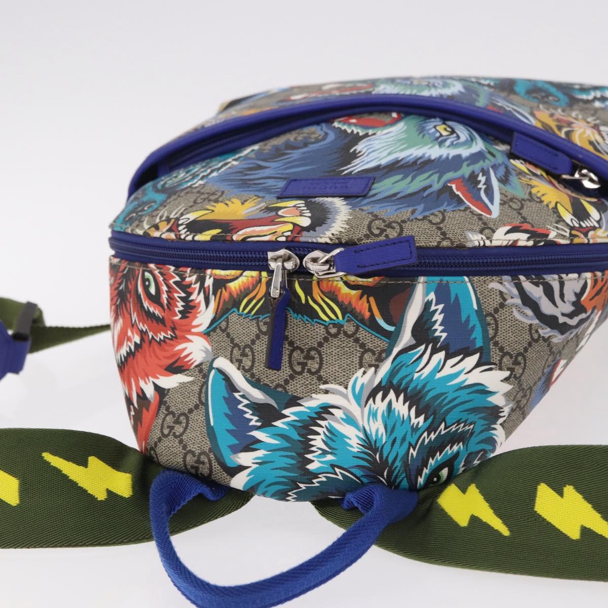 Zaino GUCCI GG Supreme con stampa animalier in PVC beige e argento 271327 Autentico 167427SM image 6