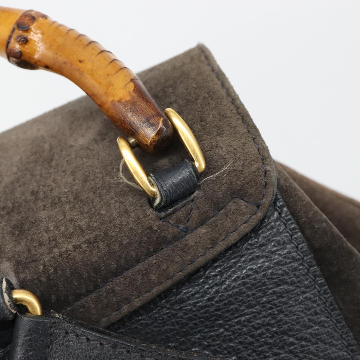GUCCI Bamboo Backpack Suede Navy Gold 003 2058 0016 Auth 183957 - Jerrillo image 10